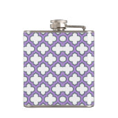 Weiße und Lila Trellis, Gitter, Quatrefolie Flachmann (Rückseite)