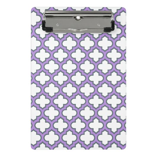 Weiße und Lila Trellis, Gitter, Quatrefolie Mini Klemmbrett (Vorderseite)