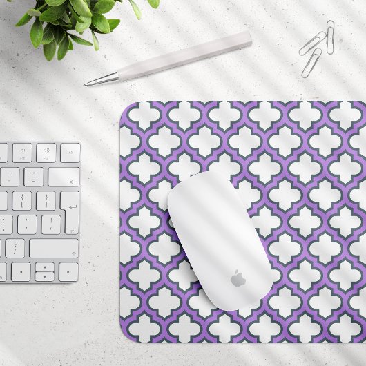 Weiße und Lila Trellis, Gitter, Quatrefolie Mousepad