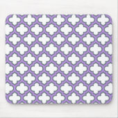 Weiße und Lila Trellis, Gitter, Quatrefolie Mousepad (Vorne)