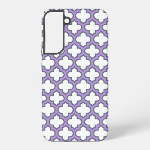 Weiße und Lila Trellis, Gitter, Quatrefolie Samsung Galaxy Hülle