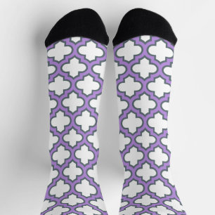 Weiße und Lila Trellis, Gitter, Quatrefolie Socken