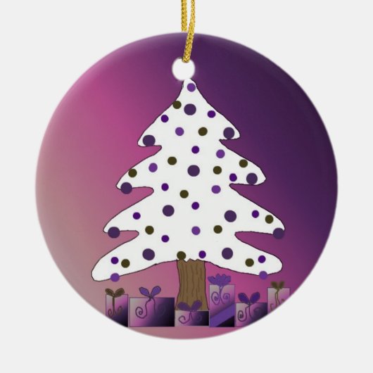Weiße und Lila Weihnachtsbaume Keramikornament (Vorne)