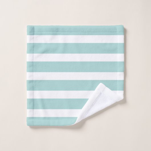Weiße und minzgrüne Streifen Badhandtuch Set (Waschlappen)