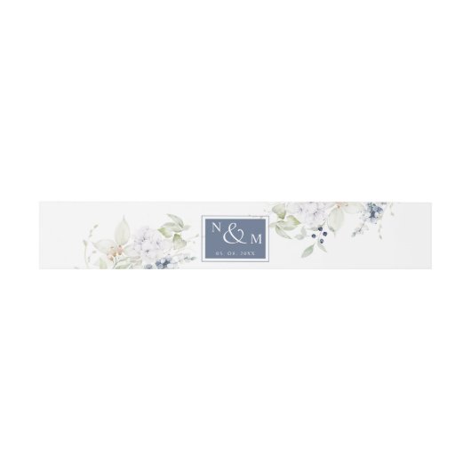Weiße und Navy-Floral, Monogramm-Hochzeit Einladungsbanderole (Flach)