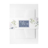 Weiße und Navy-Floral, Monogramm-Hochzeit Einladungsbanderole (Vorderseite Beispiel)