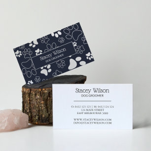 Weiße und navy Pet Groomer Paw Print Visitenkarte