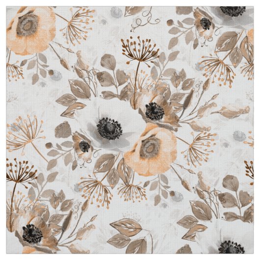 Weiße und orange Anemonenblüten. Stoff (Muster)