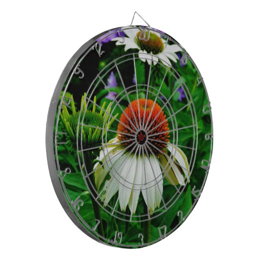 Weiße und orange KoneBlumen Dartscheibe (Vorderseite Links)