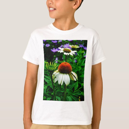 Weiße und orange KoneBlumen T-Shirt (Vorderseite)