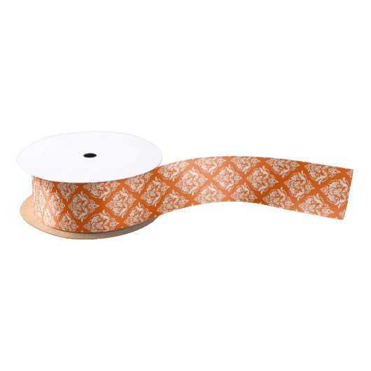 Weiße und orangefarbene Damaskus Satinband (Spule)