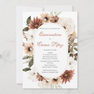 Weiße und orangefarbene Gänseblümchen Quinceañera- Einladung