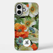 Weiße und orangefarbene Mohnblumen auf schwarzem f Case-Mate iPhone Hülle (Rückseite)