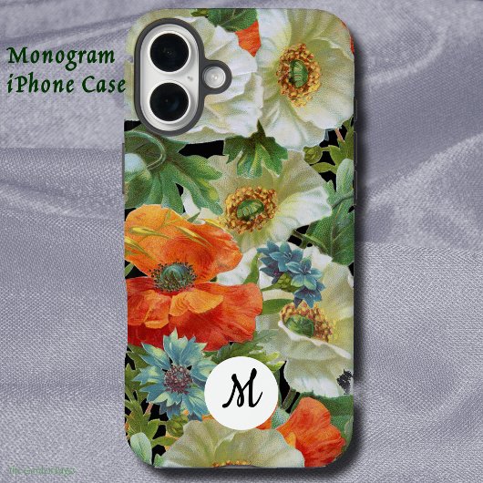 Weiße und orangefarbene Mohnblumen auf schwarzem f Case-Mate iPhone Hülle