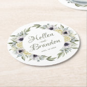 Weiße und pfirsichfarbene Blume Runder Pappuntersetzer (Angewinkelt)