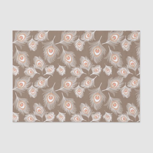 Weiße und pfirsichfarbene Federn auf Taupe Tan Seidenpapier (Vorderseite)