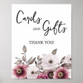 Weiße und Pflaumenkarten und Geschenke Babydusche Poster (Vorne)