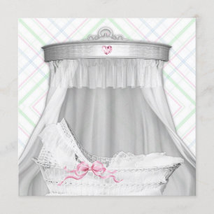 Weiße und rosa Babyparty für Mädchen Einladung
