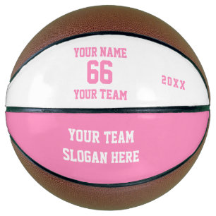 Weiße und rosa Basketball mit Name, Nummer, Team