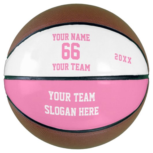 Weiße und rosa Basketball mit Name, Nummer, Team (Vorderseite)