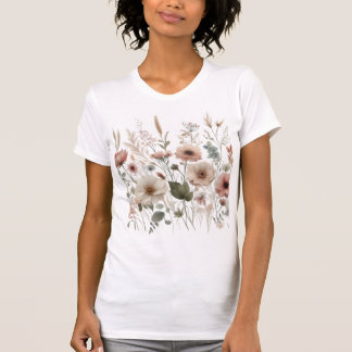 Weiße und rosa blühende Wildblumen T-Shirt