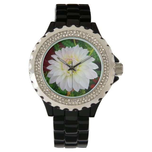 Weiße und rosa Blume Armbanduhr (Vorderseite)