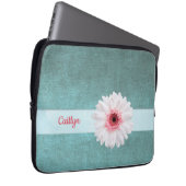 Weiße und rosa Daisy auf Türkis Laptopschutzhülle (Vorne Rechts)