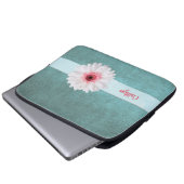 Weiße und rosa Daisy auf Türkis Laptopschutzhülle (Vorne Knopf)