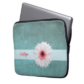 Weiße und rosa Daisy auf Türkis Laptopschutzhülle (Vorderseite Links)
