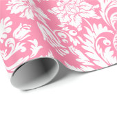 Weiße und rosa florale Damastmuster Geschenkpapier (Rolleneckpunkt)