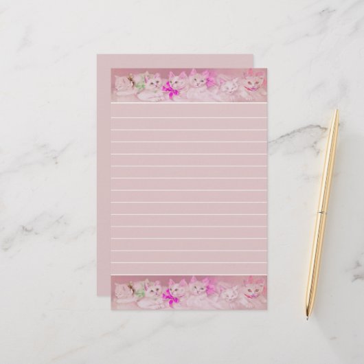 Weiße und rosa Kätzchen Persönliche Briefpapier (Vorderseite/Rückseite Beispiel)