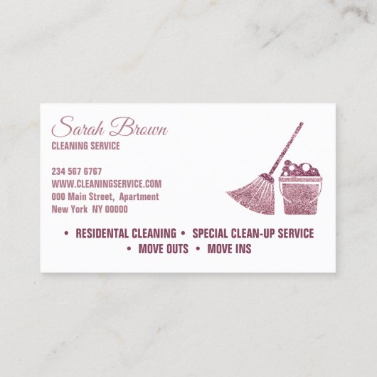 Weiße und rosa Reinigungsmädchen Janitorial funkel Visitenkarte (Rückseite)