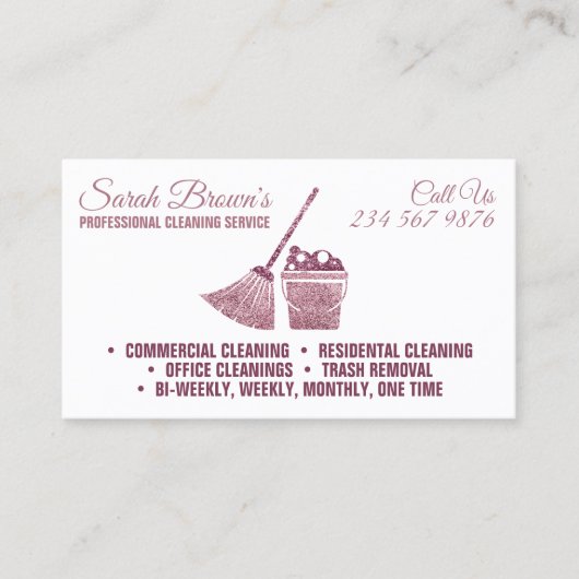 Weiße und rosa Reinigungsmädchen Janitorial funkel Visitenkarte (Vorderseite)