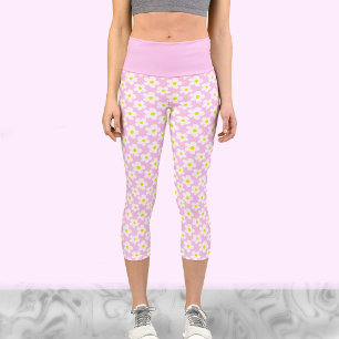 Weiße und rosa Retro-Margeriten süße Blumen-Workou Capri Leggings