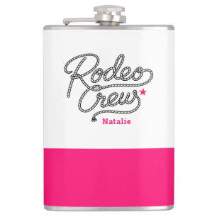 Weiße und rosa Rodeo-Crew Western-Junggesellinnena Flachmann