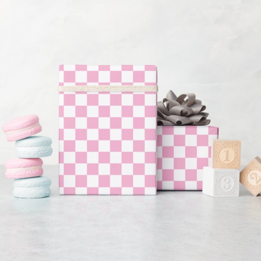 Weiße und rosa Schachbrett-Wrap-Rolle Geschenkpapier (Babyparty)
