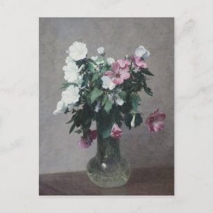 Weiße und rosa Stockrosen in einer Vase Postkarte