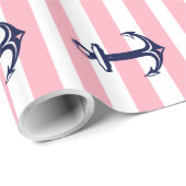 Weiße und rosa Streifen blaue Wasserankerin Geschenkpapier (Rolleneckpunkt)