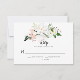 Weiße und rosafarbene Orchideen und Magnolien RSVP Karte