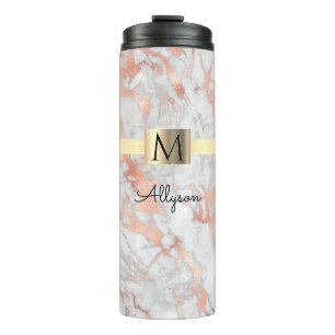 Weiße und roségoldene Marmoroptik, goldene Box mit Thermosbecher