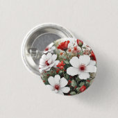 Weiße und rote Blume Elegante Wasserfarbe Button (Vorne & Hinten)