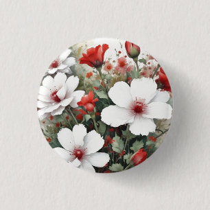 Weiße und rote Blume Elegante Wasserfarbe Button