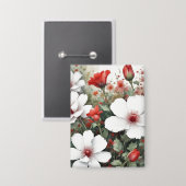 Weiße und rote Blume Elegante Wasserfarbe Button (Vorderseite/Rückseite)