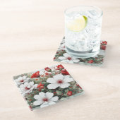 Weiße und rote Blume Elegante Wasserfarbe Glasuntersetzer (Schrägansicht)