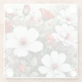 Weiße und rote Blume Elegante Wasserfarbe Glasuntersetzer (Rückseite)