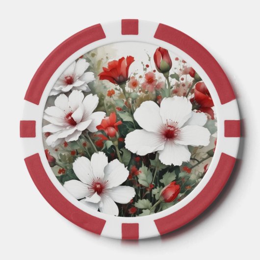 Weiße und rote Blume Elegante Wasserfarbe Pokerchips (Vorderseite)