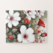 Weiße und rote Blume Elegante Wasserfarbe Puzzle (Horizontal)