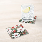 Weiße und rote Blume Elegante Wasserfarbe Rechteckiger Pappuntersetzer (Vor Ort)