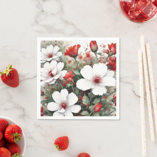 Weiße und rote Blume Elegante Wasserfarbe Serviette (Beispiel)