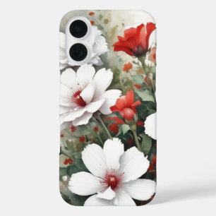 Weiße und rote Blumen elegante Aquarellmalerei iPhone 16 Hülle